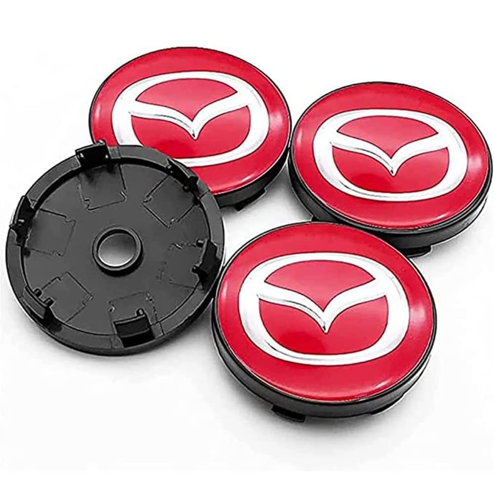 WurBu 4 Stück Kappen Radnabenabdeckungen Radnabenkappen für 2022 Mazda CX-60 60MM, Auto-Tuning Dekoration Zubehör Zentralen Logo Teilewasserdicht,B von WurBu