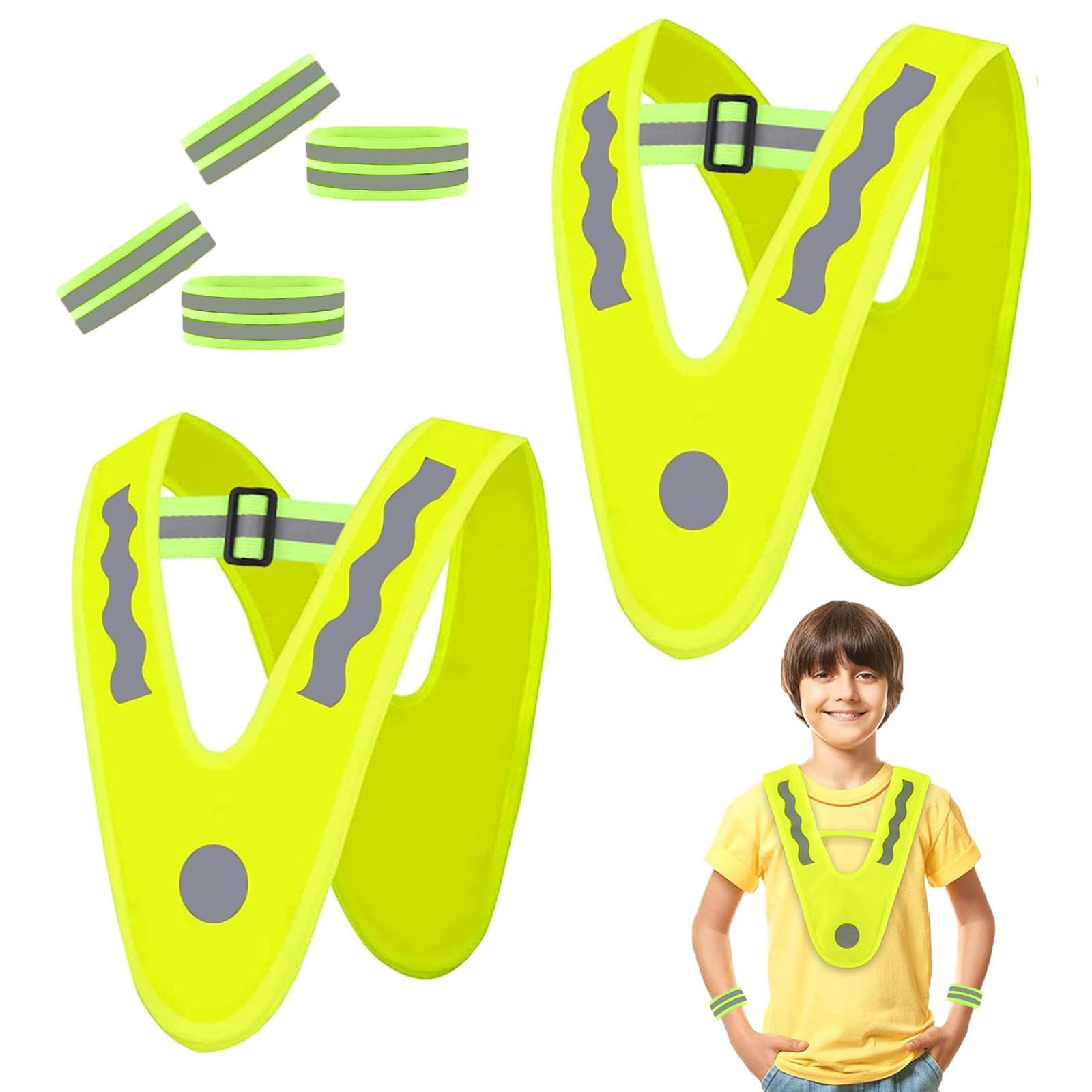 WuzhiEu 2 Stück Warnweste Kinder, mit 4 Reflektorband Kinderwarnweste, V Form Sicherheitsweste Reiten Kinder WuzhiEu 2 Stück Warnweste Kinder, mit 4 Reflektorband Kinderwarnweste, V Form Sicherheitsweste Reiten Kinder von WuzhiEu