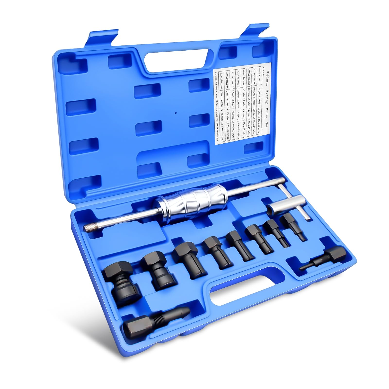 Wvoillty Sackloch Innenlager Abzieher Set, 12-TLG Radlager Abzieher Set mit Gleithammer & Verstellbaren Spannzangen (8-32 mm), für Auto, Motorrad und Fahrrad-Naben von Wvoillty