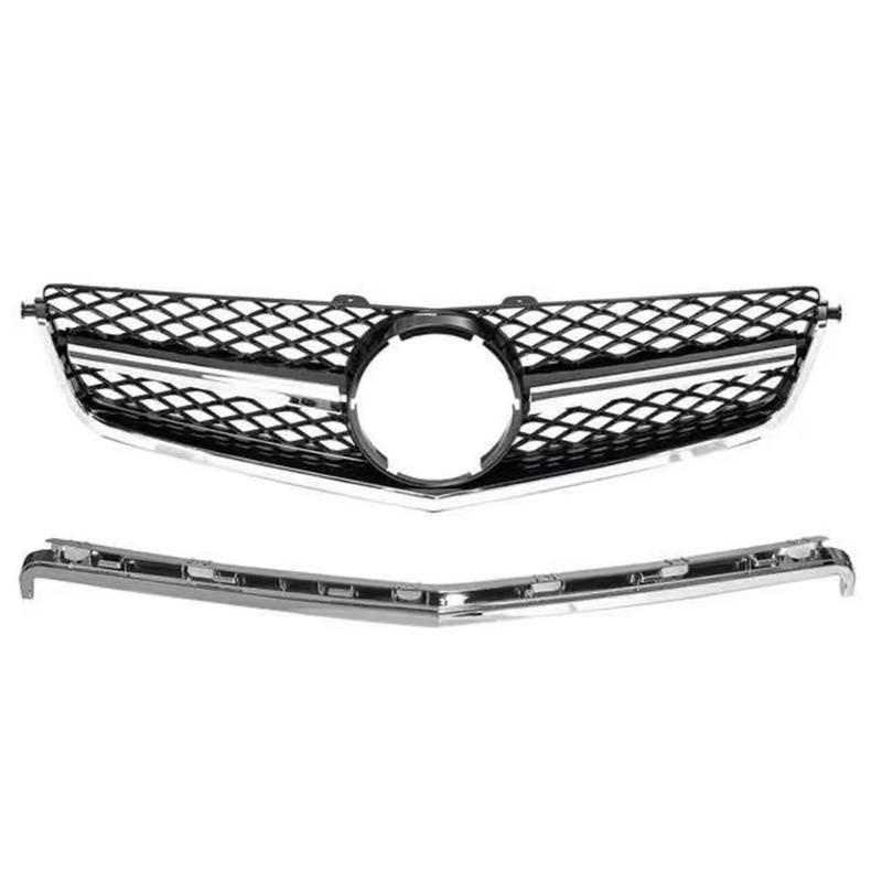 Auto Frontschürze Grill für Mercedes Benz Classe C W204 C63 AMG 2008 2009 2010 2011,Frontgrill Mittel netz gitter Montage rahmen abdeckung Außen Bodykit Teil,B-Argento von WwwBaoF8