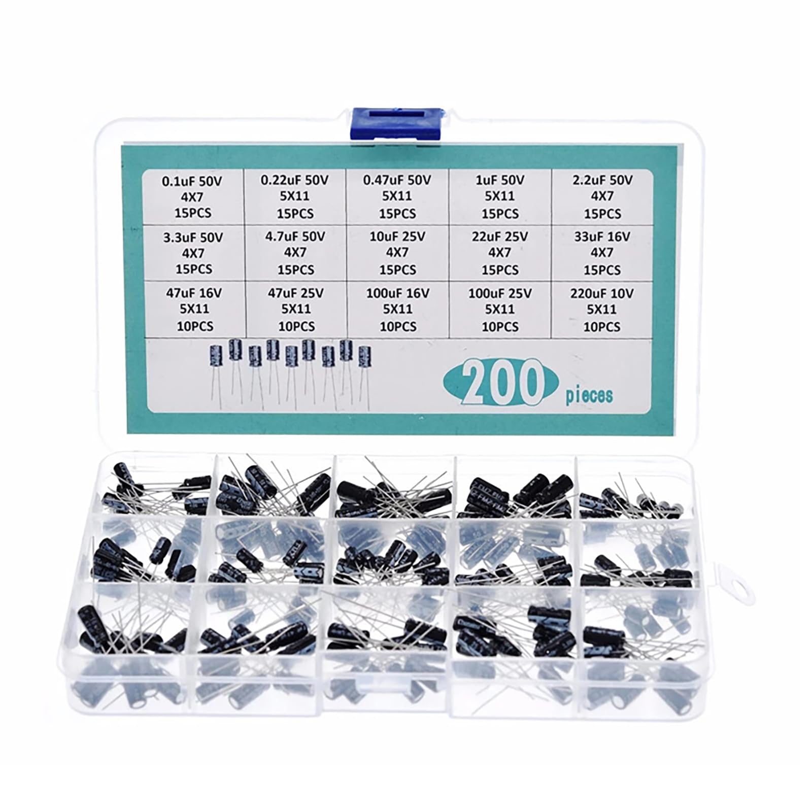 Vervollständigt 200pcs Elektrolytkondensator Set Plastikkondensator Für Elektronikprojekte Reparaturen Und Prototyping Bedürfnisse von Wynrzyj