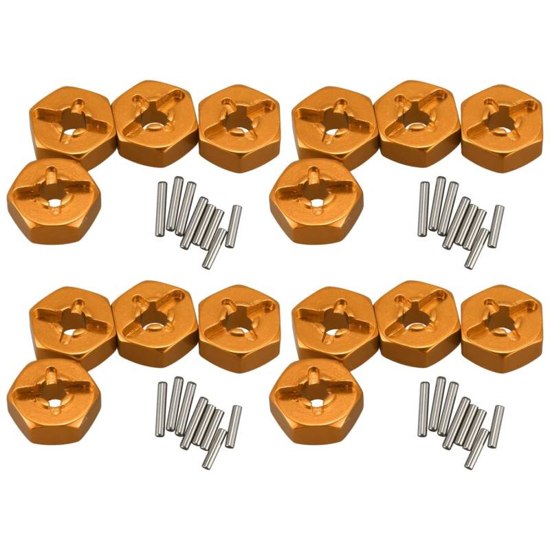 Wzxksoac 16x Aluminiumlegierung 12mm Combiner Wheel Hub Hex Adapter Upgrades für 144001 1/14 RC Auto Ersatzteile,Gelb von Wzxksoac
