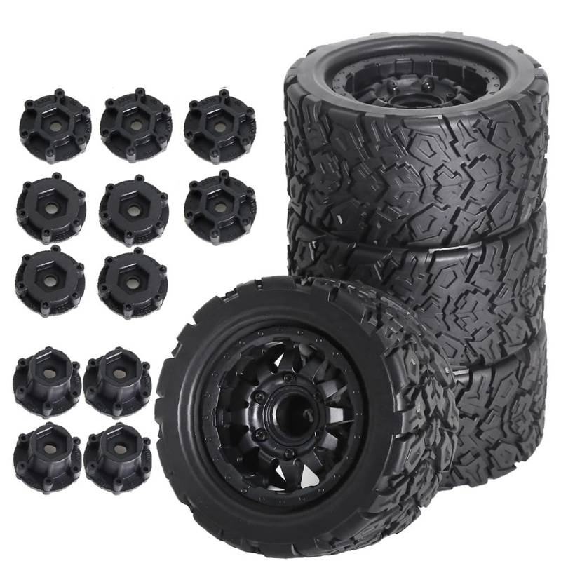Wzxksoac 4 Stück 110 mm 1/10 -Stunt-Truck-Reifen 12 mm und 14 mm Sechskant für/ARRMA/für KRATON/für Outcast/für B von Wzxksoac