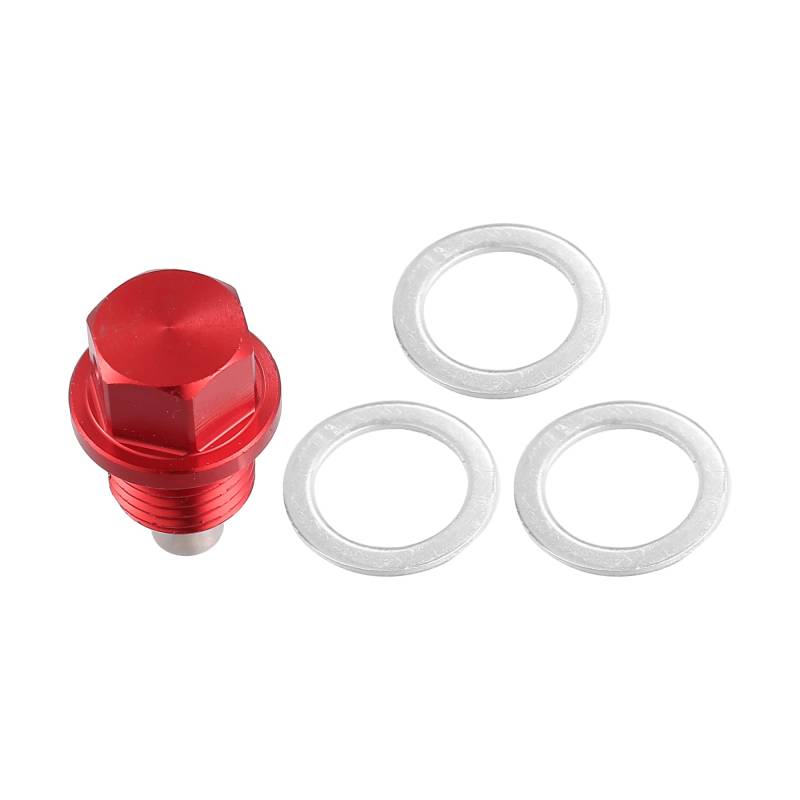 X AUTOHAUX 1 Satz Universal M14 x 1,5 Auto magnetische Ölablassschraube Ölablassschraube Schraube mit 3 Dichtungen rot von X AUTOHAUX