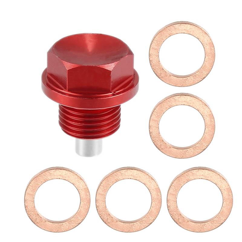 X AUTOHAUX 1 Satz M16x1,5 Ölablassschraube Magnetische Aluminium-Sumpfablassmutter mit 5 Unterlegscheiben für Auto Motorrad Rot von X AUTOHAUX