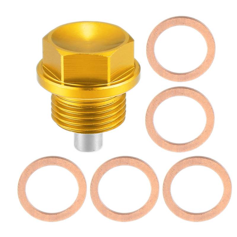 X AUTOHAUX 1 Satz M18x1,5 Ölablassschraube Magnetische Aluminium-Sumpfablassmutter mit 5 Unterlegscheiben für Auto Motorrad Goldton von X AUTOHAUX