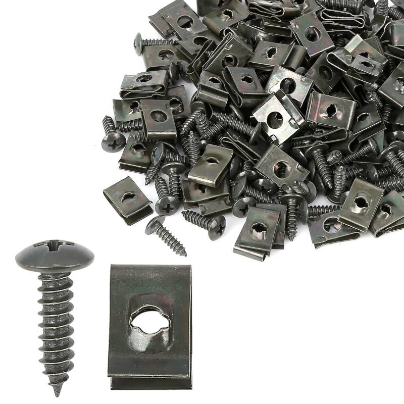 X AUTOHAUX 100 Satz Autoclips U-Clip Kreuzschlitzschrauben Sortiment 4,2x16mm armeegrün von X AUTOHAUX