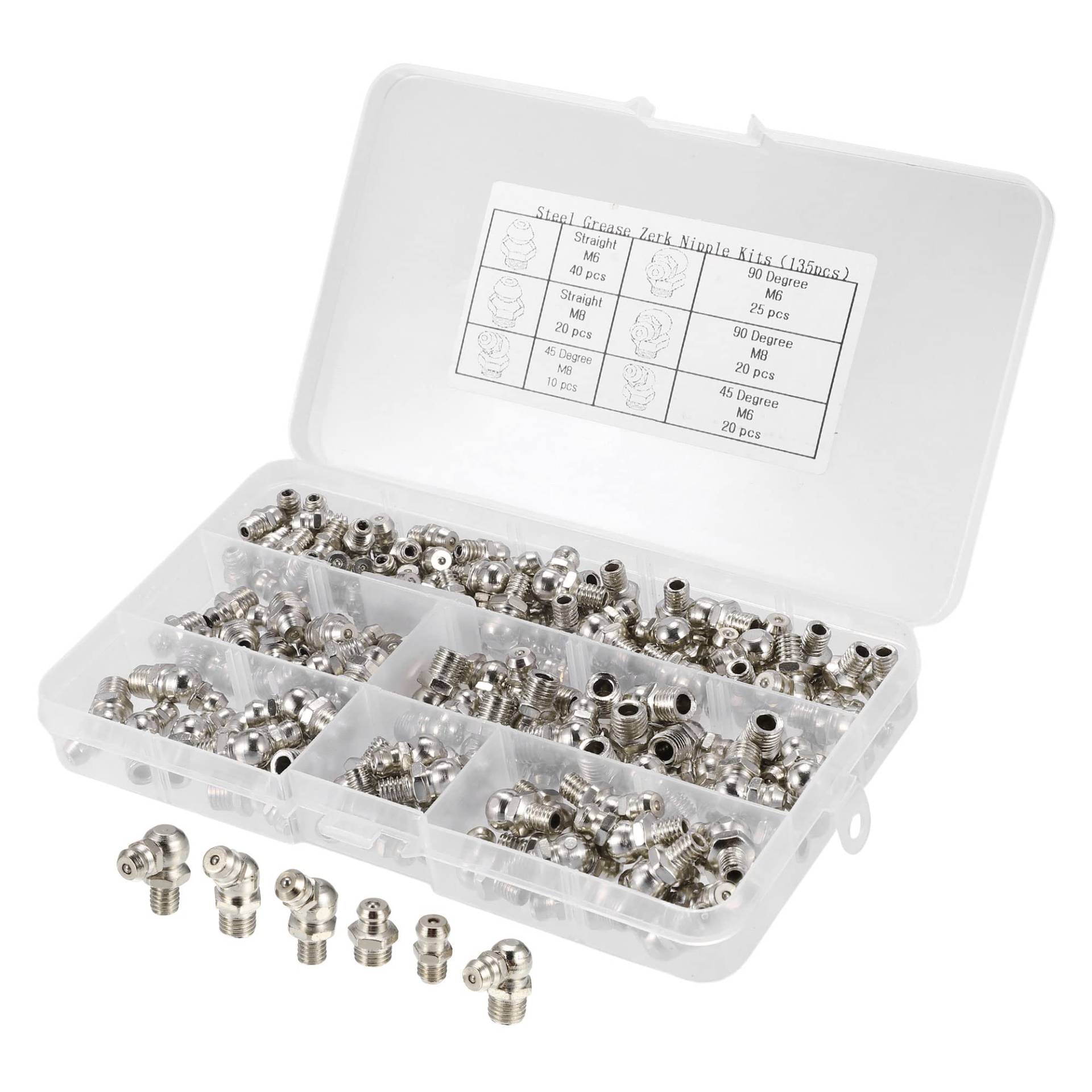 X AUTOHAUX 135 Stück Schmiernippel Sortiment Kit Schmiernippel M6 M8 M10 Kegelschmiernippel 180° Gerade abgewinkelt 45°90°Kegelnippel für Schmierpressen X AUTOHAUX 135 Stück Schmiernippel Sortiment Kit Schmiernippel M6 M8 M10 Kegelschmiernippel 180° Gerade abgewinkelt 45°90°Kegelnippel für Schmierpressen von X AUTOHAUX