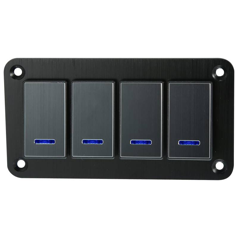X AUTOHAUX 4 Gang Wippschalter Panel 3 Stifte Schalter DC 12V 24V Druckknopf, wasserdichte Aluminiumlegierung mit Blau LED von X AUTOHAUX