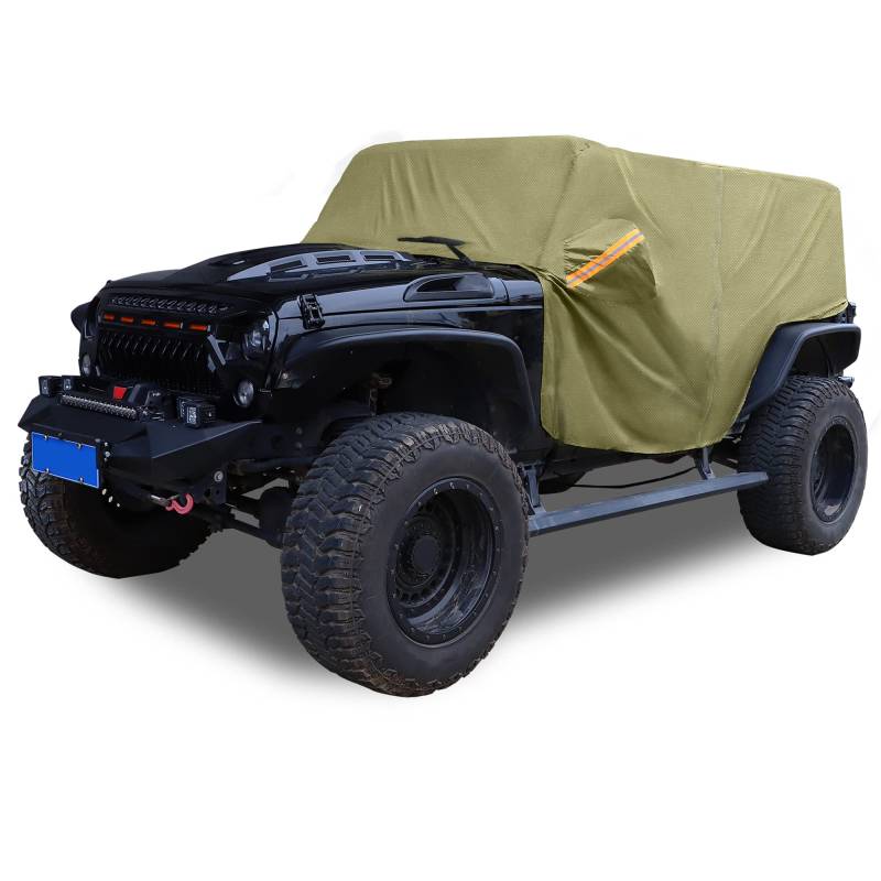 X AUTOHAUX Autoabdeckung SUV Autoplane Outdoor Vollgarage Wasserdicht Auto Abdeckplane für Jeep Wrangler JK JL Hardtop 2 Tür Grün von X AUTOHAUX