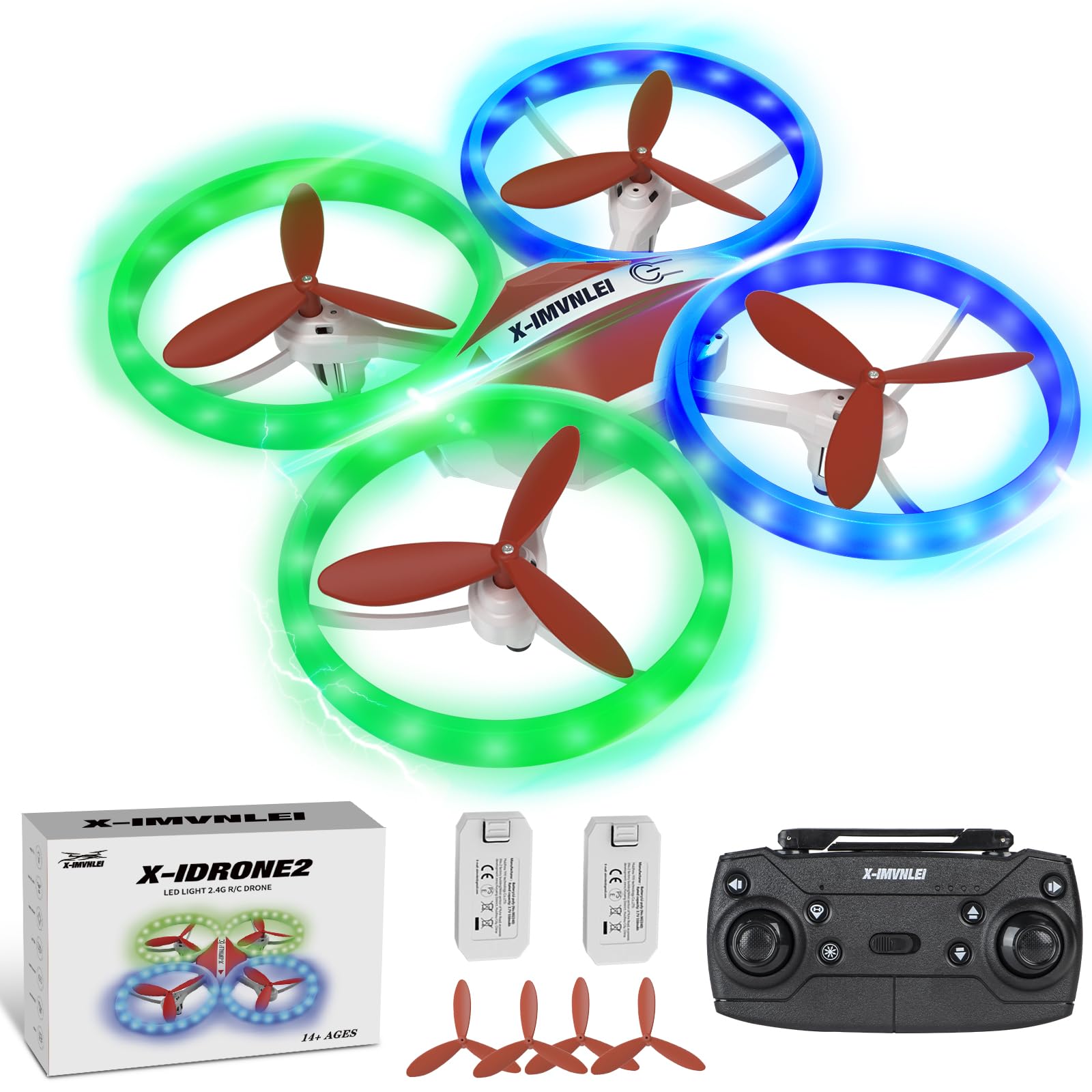 Mini Drohne für Anfänger, Ferngesteuertes Quadrocopter Flugzeug Spielzeug mit Bunte LED-Licht, 3D Flips, One Key Start/Landen, Headless Modus, Höhenhaltung, 2 Batterien von X-IMVNLEI