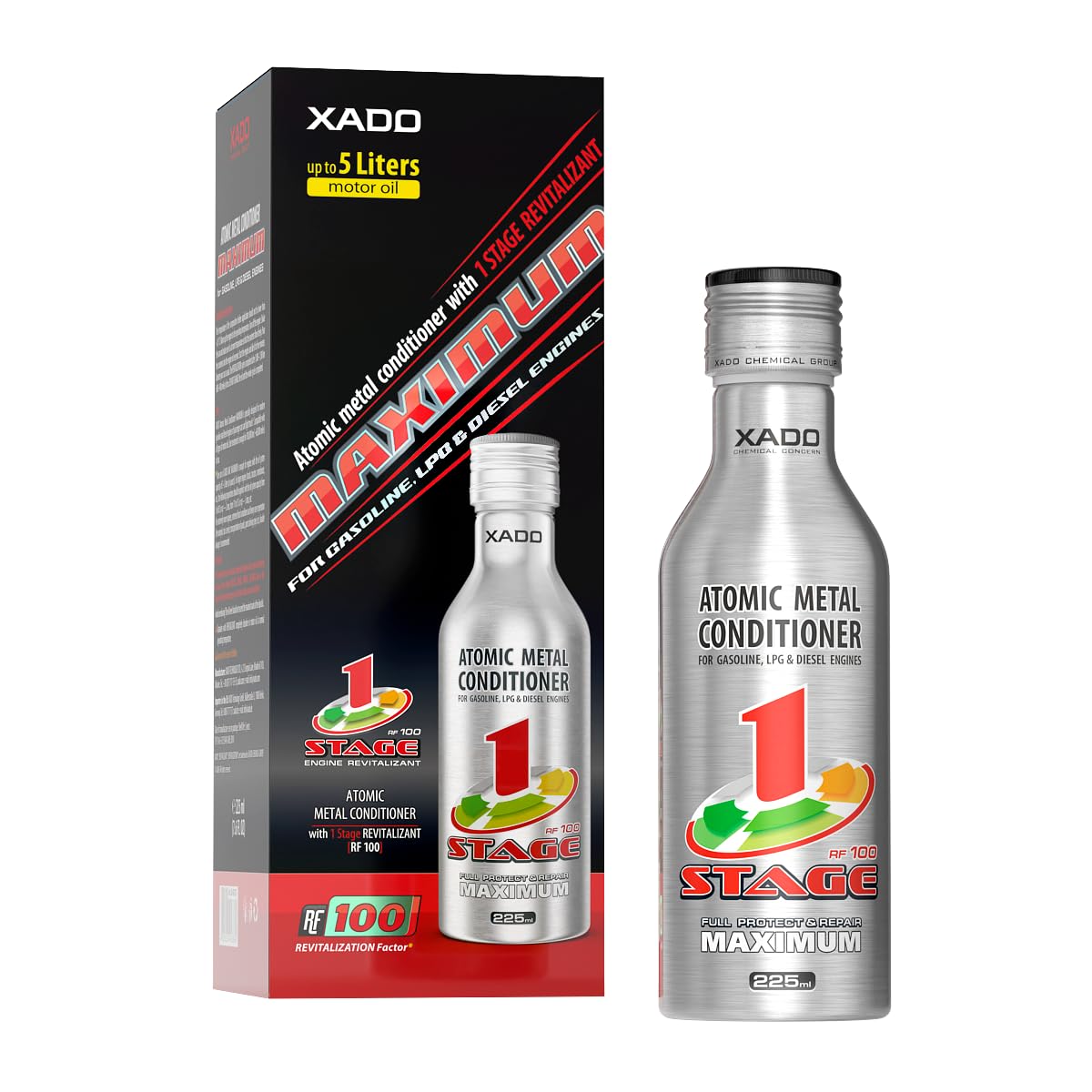 XADO Motor-Verschleißschutz 1 Stage Maximum Atomarer Metallconditioner mit Revitalizant - Aufbau verschlissener Oberflächen & extremer Verschleißschutz des Motors (Flasche, 225 ml von XADO