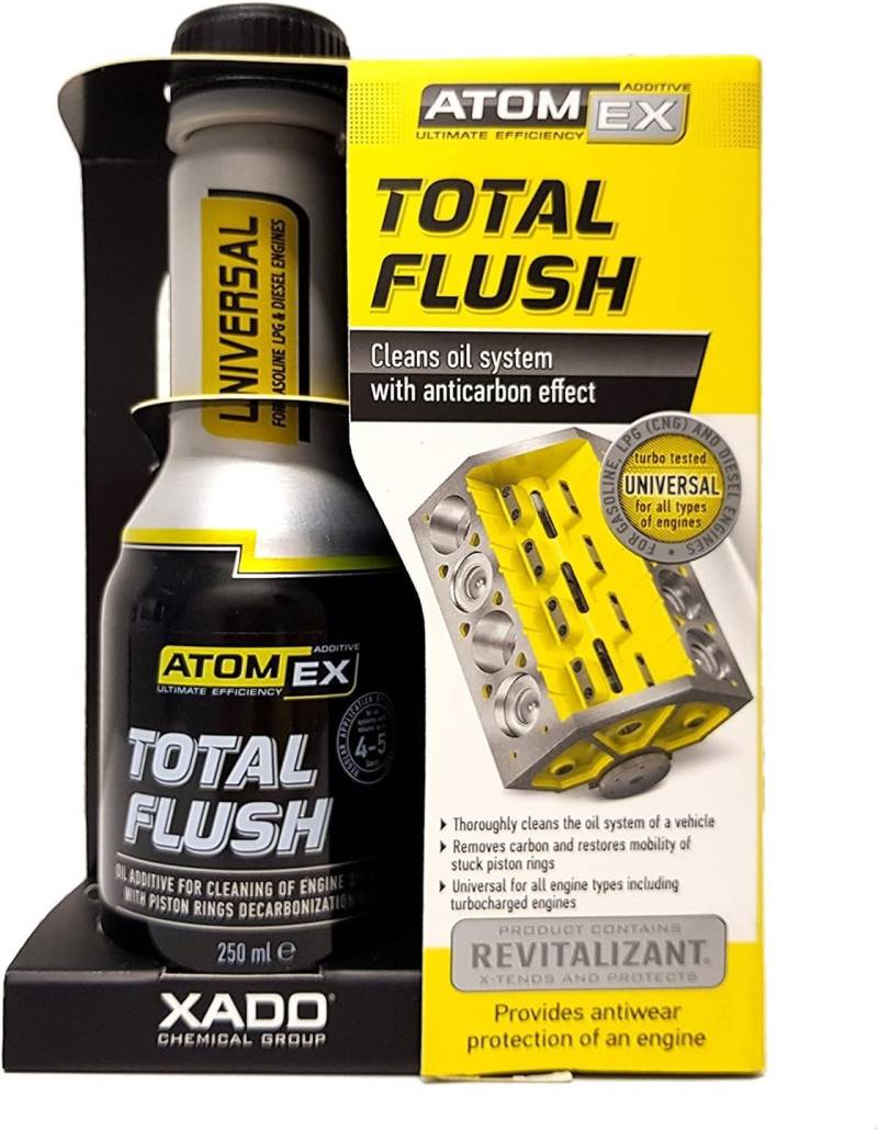 XADO Motor Spülung Total Flush - Motor Reiniger für Benzin-, Diesel-, LPG-Motoren - Motorspülung mit Revitalisant, Entfernt Schlamm, Entkokt Kolbenringe, Reduziert Ölverbrauch, Verschleißschutz 250 ml von XADO