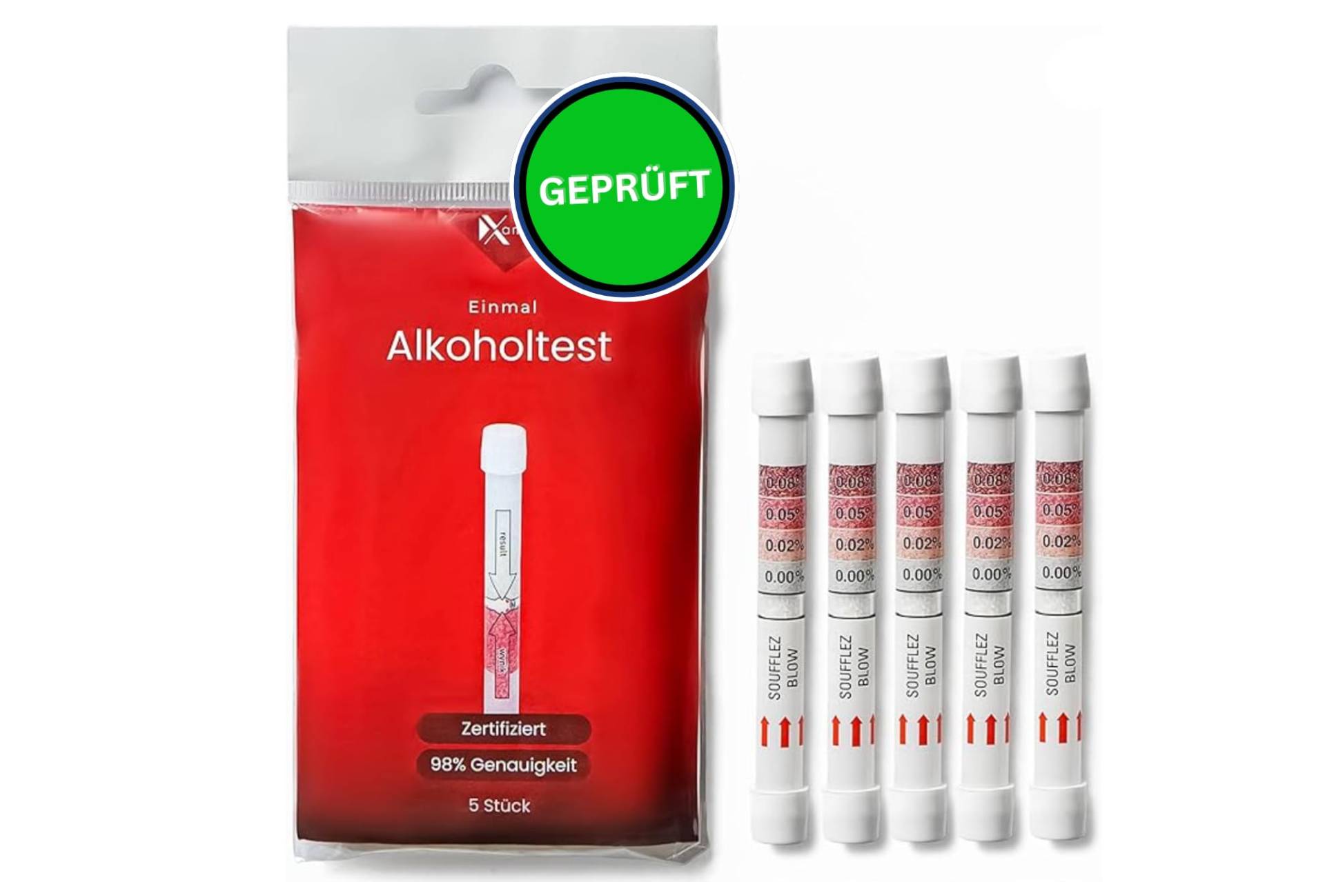 XANTUS 5X Alkoholtester: Zertifiziert für DE & EU, intuitiv & kompakt. 98% genauer Promillewert, Einmaltest mit Sofort-Ergebnis von Xantus