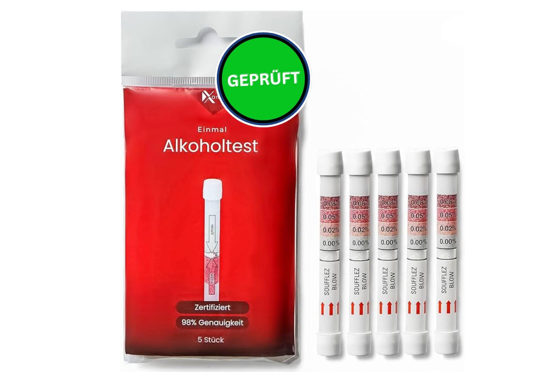 XANTUS Alkoholtester: FDA gelistet, intuitiv & kompakt. Einmaltest mit Sofort-Ergebnis & 98% genauem Promillewert (5 Stück) von XANTUS