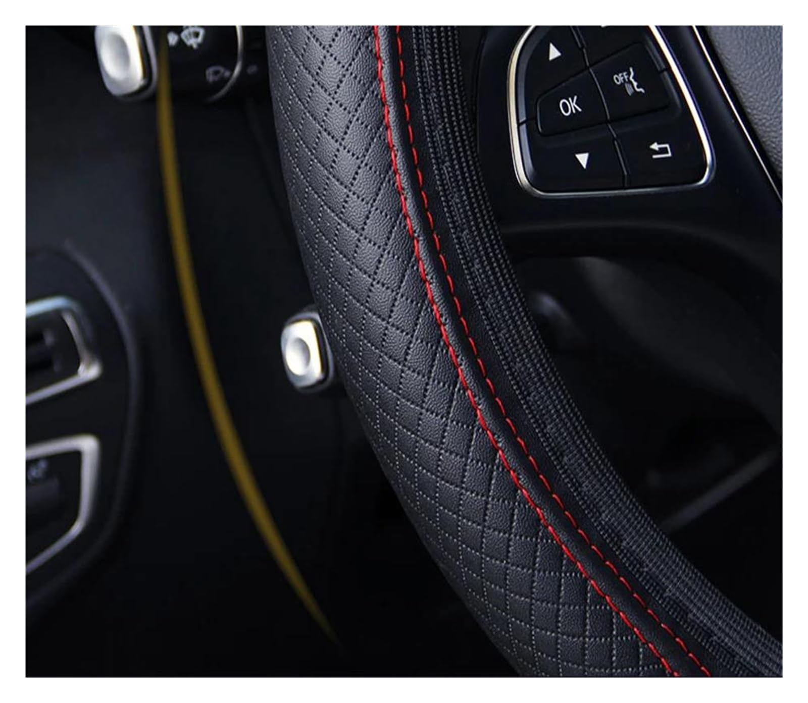 Auto Lenkrad Abdeckung Schutz Abdeckung Für 37-39cm Lenkrad Schutz LenkradhüLlen(Black Red) von XARNUH