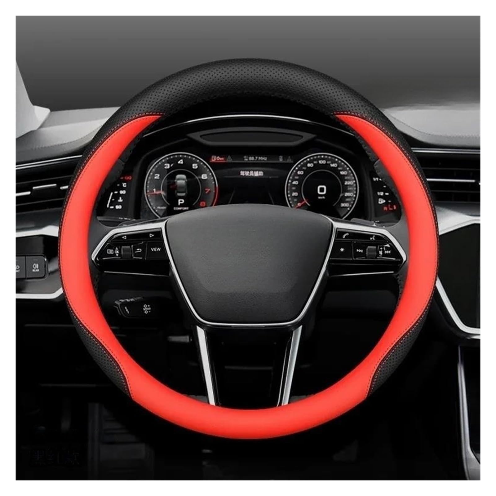 Auto-Lenkradabdeckung Für Q3 Für Q5 Für A6 Für A3 Für A4 Für Q2 LenkradhüLlen(Roumd-Black Red) von XARNUH