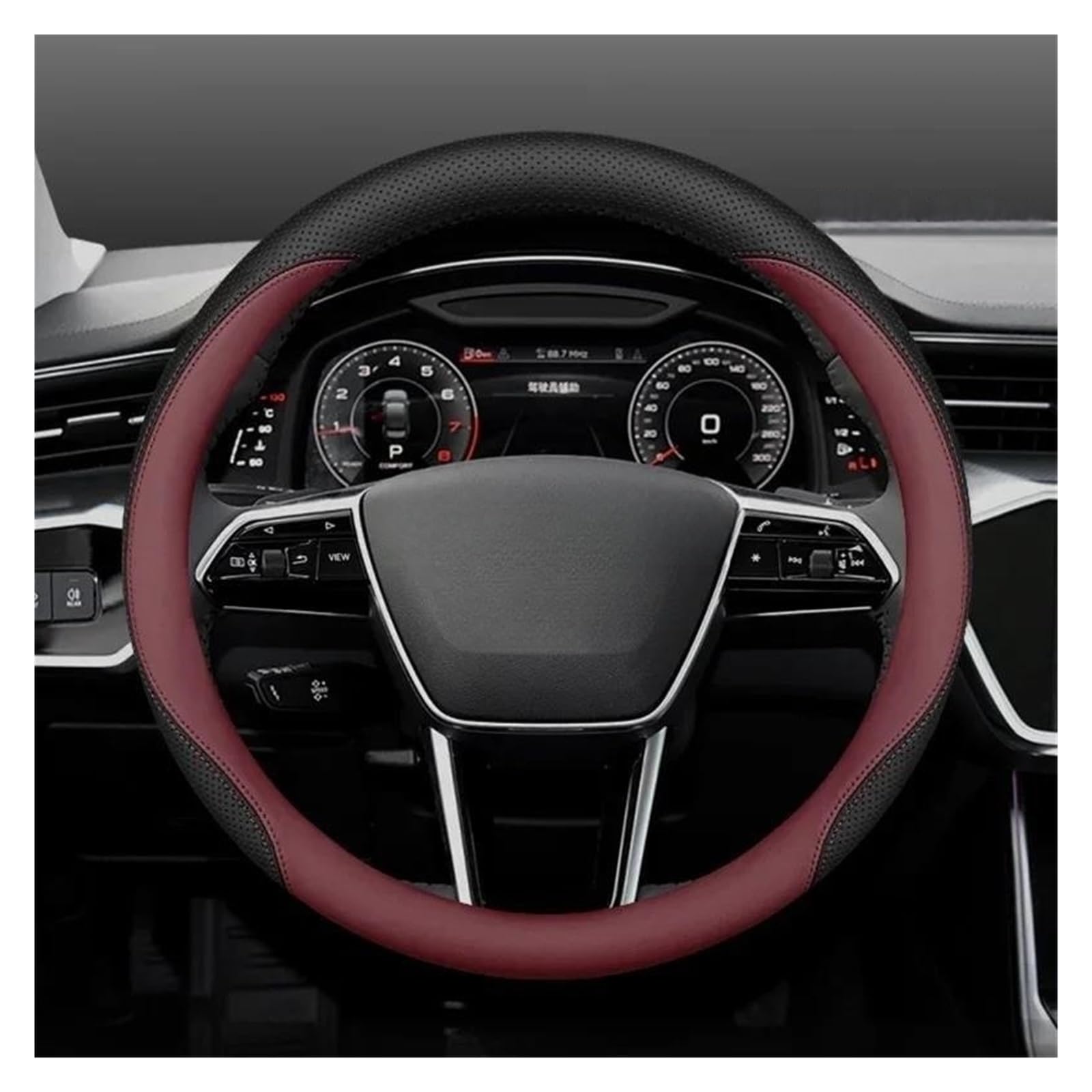 Auto-Lenkradabdeckung Für Q3 Für Q5 Für A6 Für A3 Für A4 Für Q2 LenkradhüLlen(Roumd-Wine Red) von XARNUH