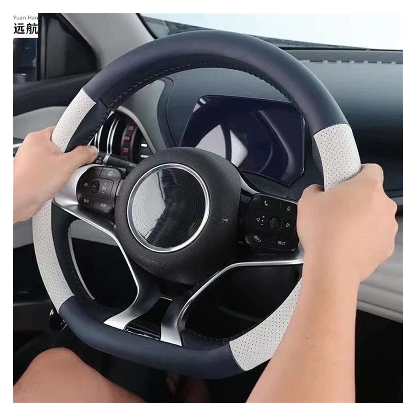 Für BYD Für Atto 3 EV 2022 2023 Auto Lenkrad Abdeckung Auto Zubehör LenkradhüLlen(Black Blue) von XARNUH