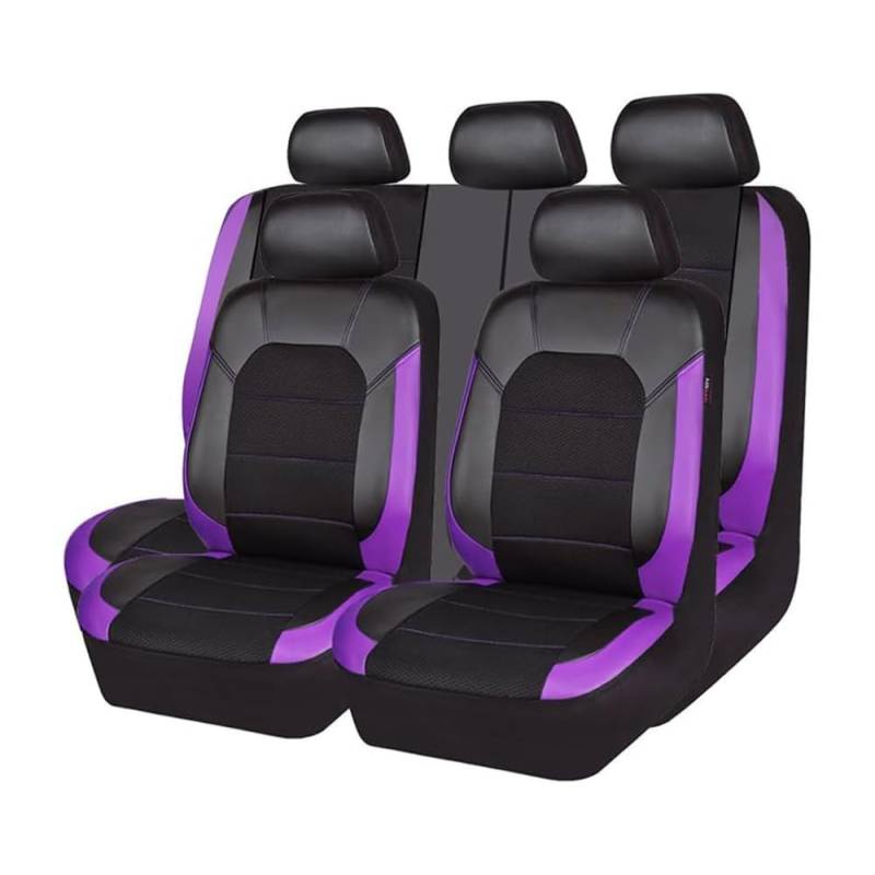 XATHKJOE 9 Stück Autositzbezüge Sitzbezug aus PU-Leder, für Citroen Berlingo 2018 2019 2020 2021 2022 2023 2024 Auto Sitzbezüge,Auto Zubehör Innenraum,Wasserdichter,D-Purple von XATHKJOE