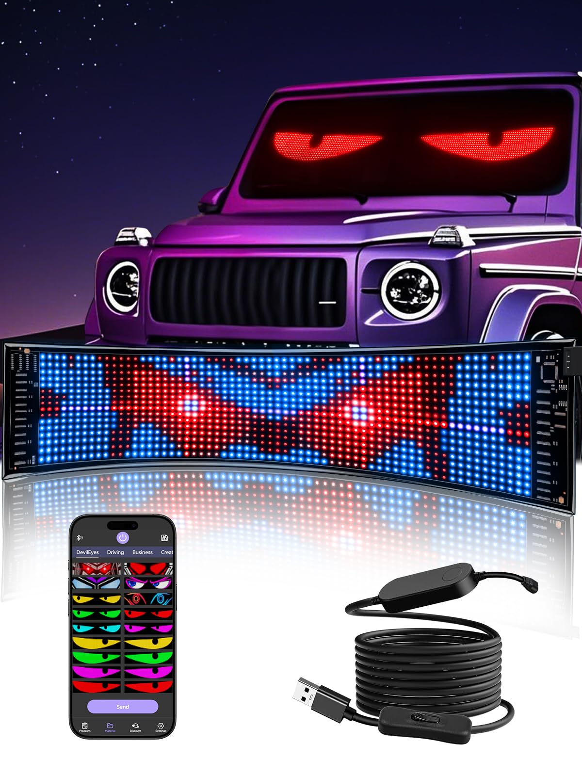 XAXVSTS Programmierbar Led Augen für Lkw,59 X 12cm, Devil Eyes LED Anzeigetafel mit Bluetooth-App,USB 5V,LED Laufschrift für Auto Werbung & Party-Deko XAXVSTS Programmierbar Led Augen für Lkw,59 X 12cm, Devil Eyes LED Anzeigetafel mit Bluetooth-App,USB 5V,LED Laufschrift für Auto Werbung & Party-Deko von XAXVSTS