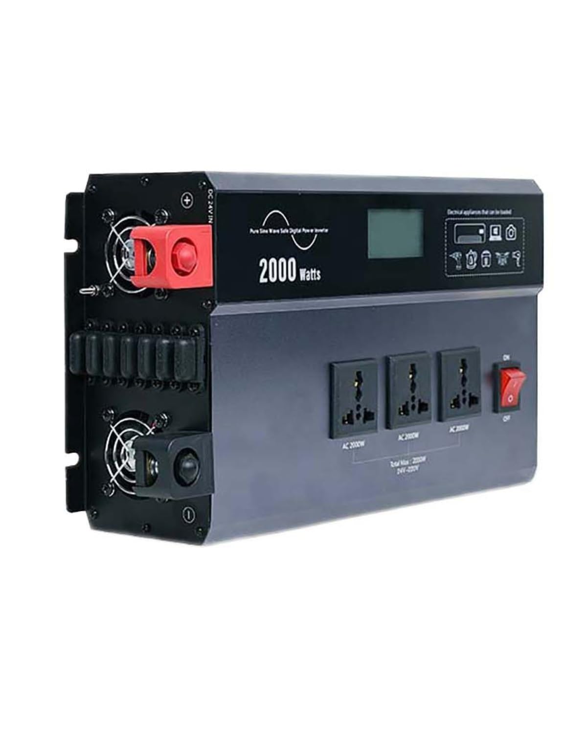 Auto-Wechselrichter 2000W Auto-Wechselrichter 12V auf 220V mit EU-Stecker und Dual-USB-Schnellladung Spannungswandler(LKS2001LCD) von XBDYGS