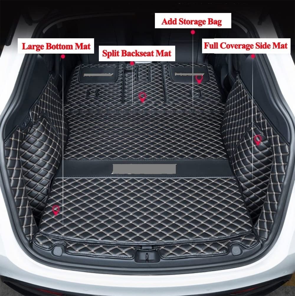 Kofferraum Für Tesla Für Model Y 5-Sitzer Bodeneinlagen Kofferraummatten rutschfeste XPE-Ledermatten Allwetter-Reihen-Frachtmatte Matte (Farbe : Alles schwarz) von XBOXUN