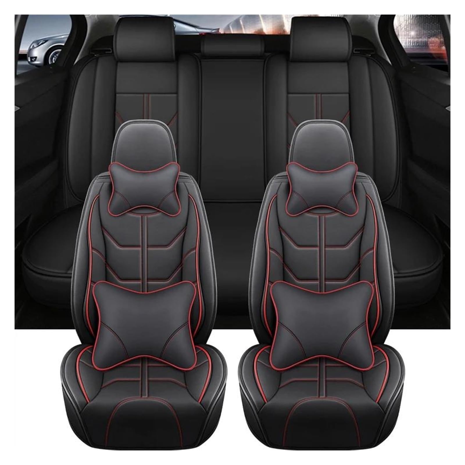 XBOXUN Sitzbezügesets Autositzbezug Zubehör Innenausstattung Autoschutz Für SEAT Für Cupra Für Formentor Autositzschoner (Farbe : Black red Pillow) von XBOXUN