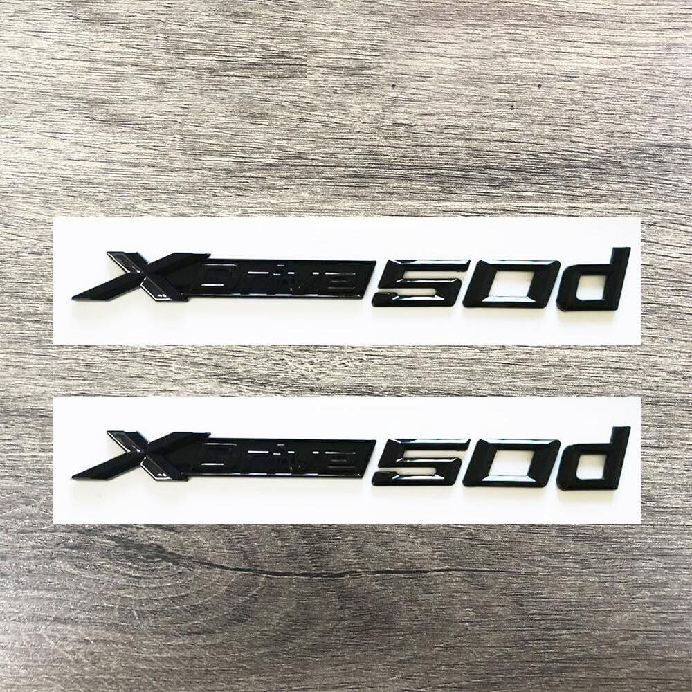 2 STK XDrive 50d Auto Emblem Schwarz Glänzend Schriftzug Heck Abzeichen Aufkleber passend für X5 X6 X7 Xdrive50d BMW 2 STK XDrive 50d Auto Emblem Schwarz Glänzend Schriftzug Heck Abzeichen Aufkleber passend für X5 X6 X7 Xdrive50d BMW von XCBW