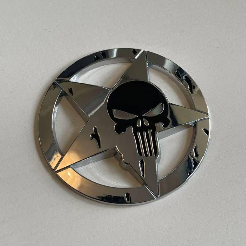 3D Punisher Skull Stern Metall Emblem Badge Aufkleber Auto Kfz Sticker (Silber Schwarz) von XCBW