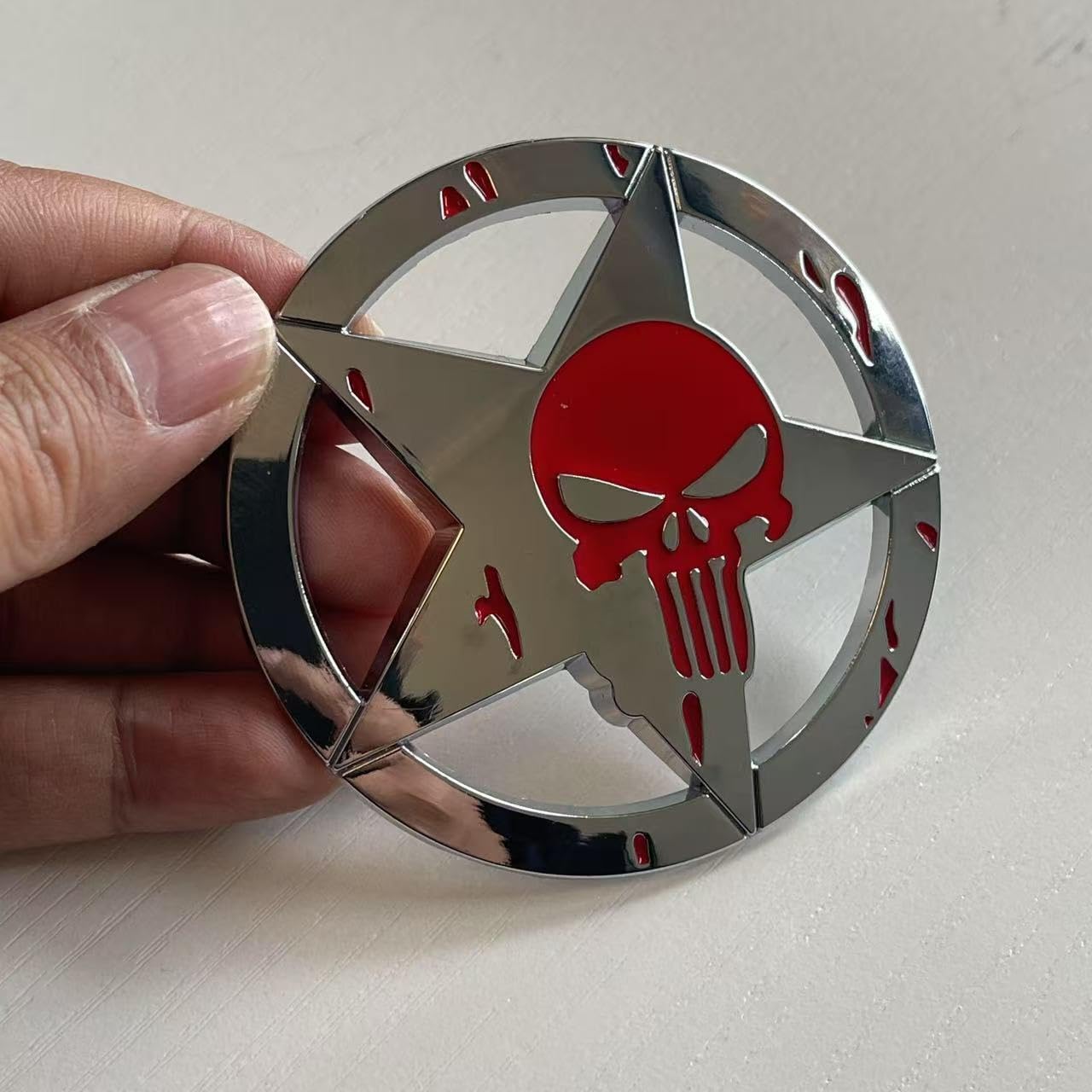 3D Skull Stern Metall Emblem Badge Aufkleber Auto Punisher Kfz Sticker passend für Jeep Land Rover (Silber Rot) von XCBW