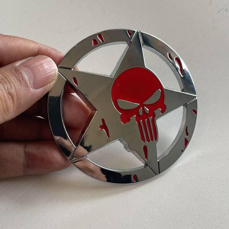 3D Skull Stern Metall Emblem Badge Aufkleber Auto Punisher Kfz Sticker passend für Jeep Land Rover (Silber Rot) von XCBW