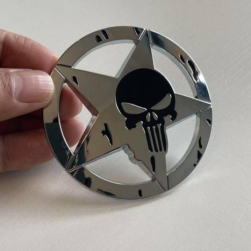3D Skull Stern Metall Emblem Badge Aufkleber Auto Punisher Kfz Sticker passend für Jeep Land Rover (Silber schwarz) von XCBW
