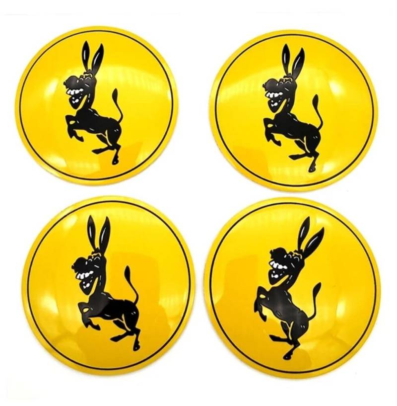 4 Auto Emblem Nabendeckel Esel Aufkleber Sticker Radkappe Radnabel Reifen Auto Alu 56mm Gelb für Ferrari von XCBW