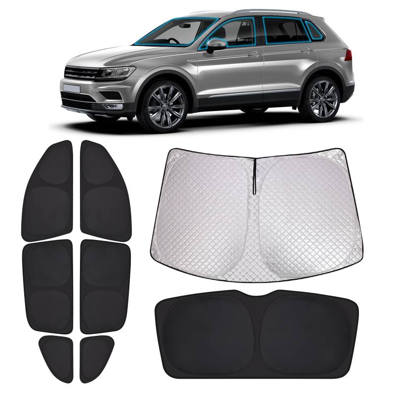 XCBYT Auto Sonnenschutz Frontscheibe Seitenscheibe für VW Tiguan II 2016-2024, Windschutzscheibe Heckscheibe Autoscheiben Sonnenschutz Fenster Verdunkelung, Sichtschutz Vorhang Hitzeschutz Camping von XCBYT