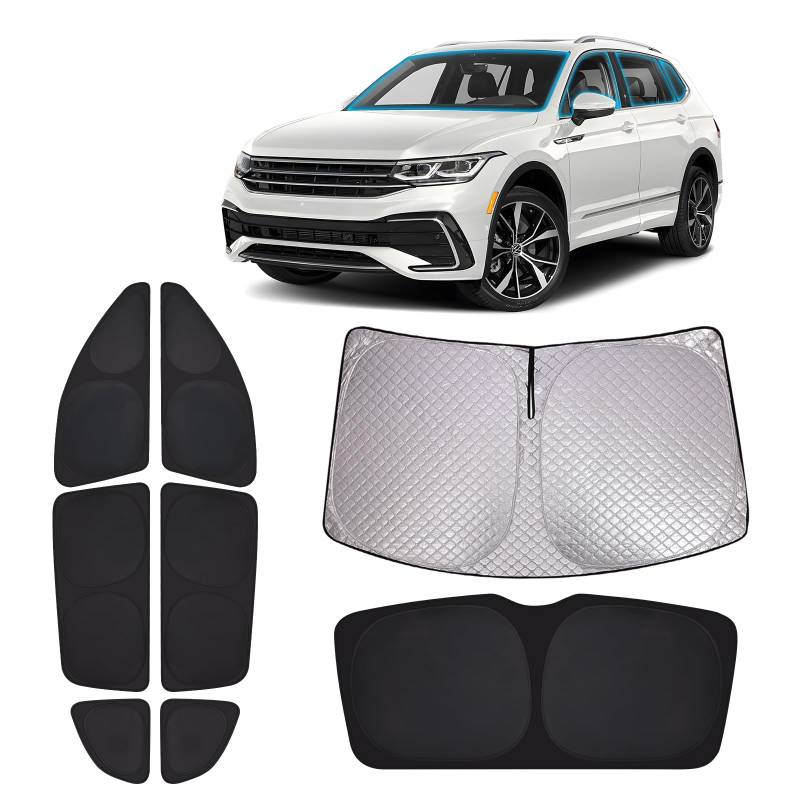 XCBYT Auto Sonnenschutz Frontscheibe Seitenscheibe für VW Tiguan II Allspace 2016-2024, Windschutzscheibe Heckscheibe Autoscheiben Sonnenschutz Fenster Verdunkelung, Sichtschutz Vorhang Camping von XCBYT