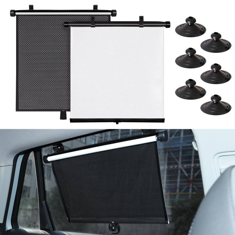 XCBYT Autofenster-Sonnenschutz für Baby im Auto, Autofensterabdeckungen mit blockierender UV-Blendung und Hitze, einziehbarer Roller, Auto-Sonnenschutz mit Saugnäpfen für Baby (2 Stück) von XCBYT