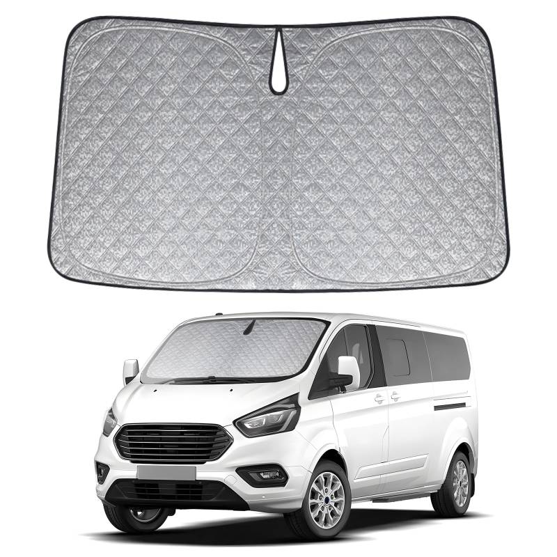 XCBYT Sonnenschutz Auto Frontscheibe Innen für Ford Transit Custom 2021-2024, Verdickt Sonnenblende Frontscheibenabdeckung, Faltbare Windschutzscheibe Abdeckung, UV-Schutz von XCBYT