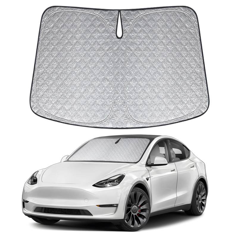 XCBYT Sonnenschutz Auto Frontscheibe für Tesla Model Y 2019-2024, Verdickt Sonnenblende Frontscheibenabdeckung, Faltbare Windschutzscheibe Abdeckung, UV-Schutz von XCBYT