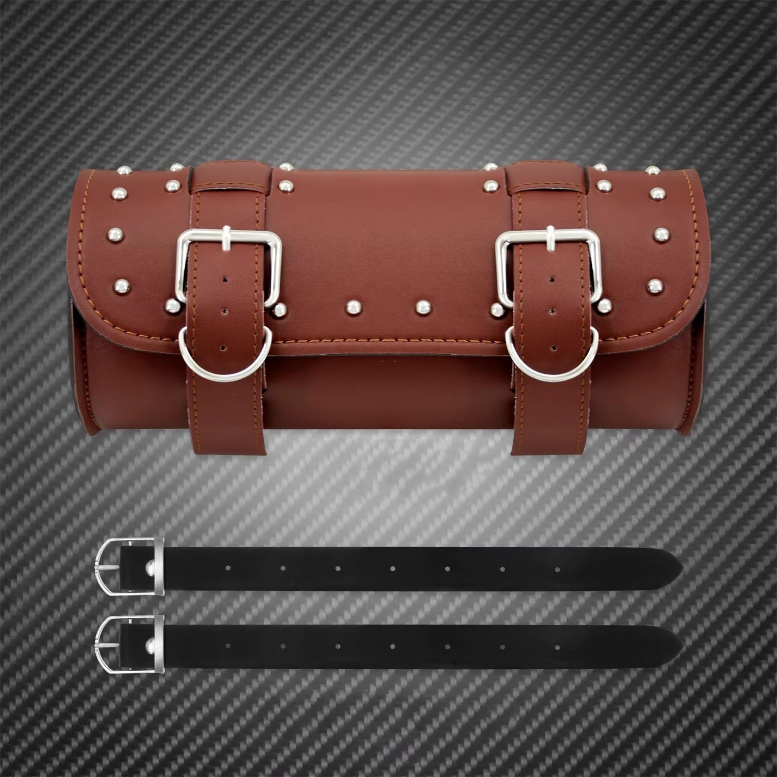 XDETGOK Satteltaschen Kompatibel Mit Sportster Für XL 1200 883 72 Für Softail Für Dyna Für Touring Motorrad Vorder Und Hinterradgabel Werkzeugtasche Gepäck Satteltasche Universal(Brown) von XDETGOK