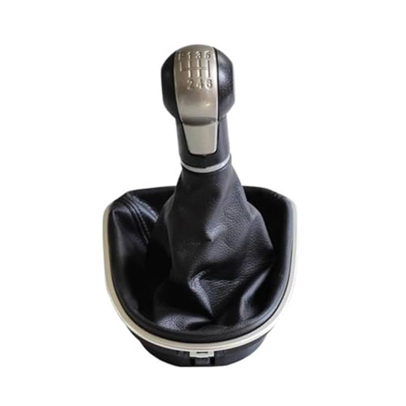 XEBRAD 5 6-Gang-Schaltknauf-Abdeckung, for Seat, Altea Leon II Toledo III, ABS-Hebel, Handball, Auto-Styling mit Leder-Gamaschenmanschette Schaltsackabdeckung fürs Auto(Black 6 Speed) von XEBRAD