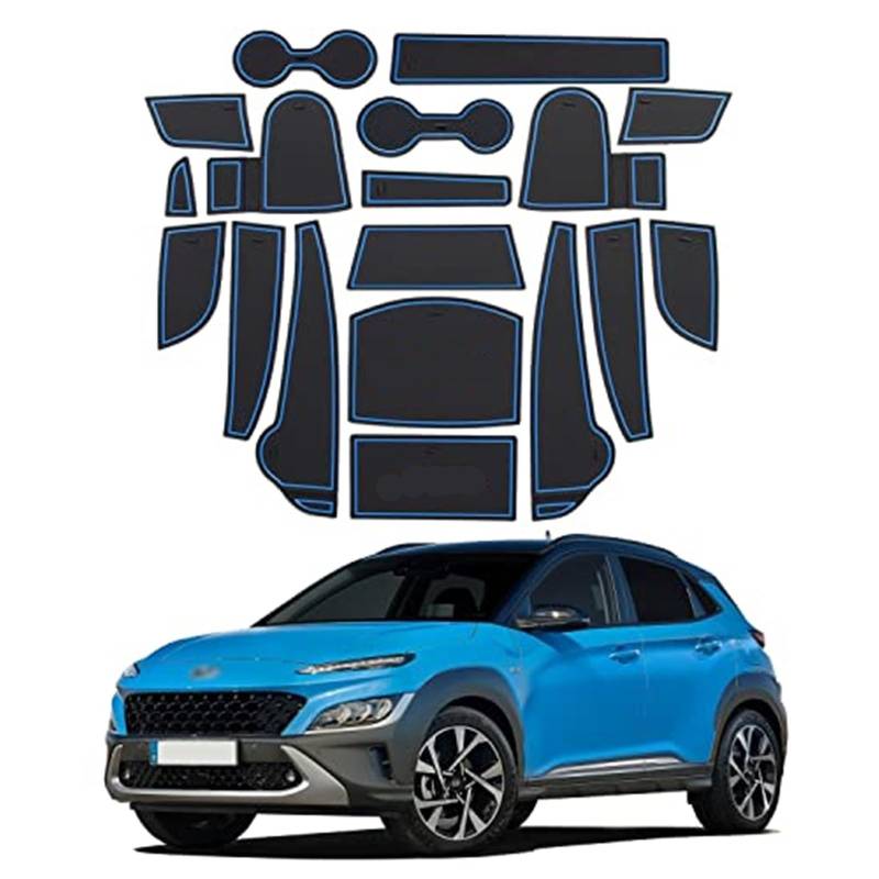 XEBRAD For Hyundai, for Kona 2022 Antirutschmatte, for Auto-Mittelkonsole Getränkehaltermatte Armbox Türschlitzmatte Aufbewahrungsgummimatten Waschbare Antistaubmatte 18 Stück Anti-Rutsch-Matte für da von XEBRAD