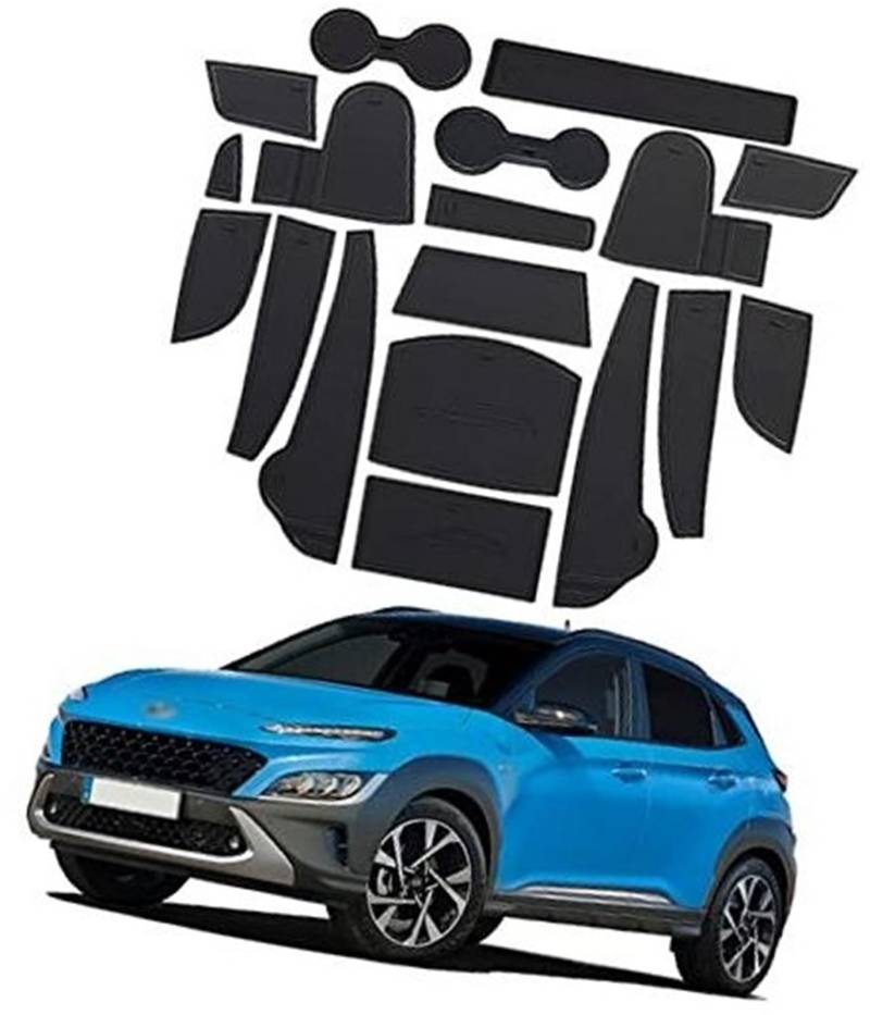XEBRAD For Hyundai, for Kona 2022 Antirutschmatte, for Auto-Mittelkonsole Getränkehaltermatte Türschlitzmatte Aufbewahrungsgummimatten Waschbare Anti-Staub-Antirutschmatte 18-tlg Anti-Rutsch-Matte für von XEBRAD