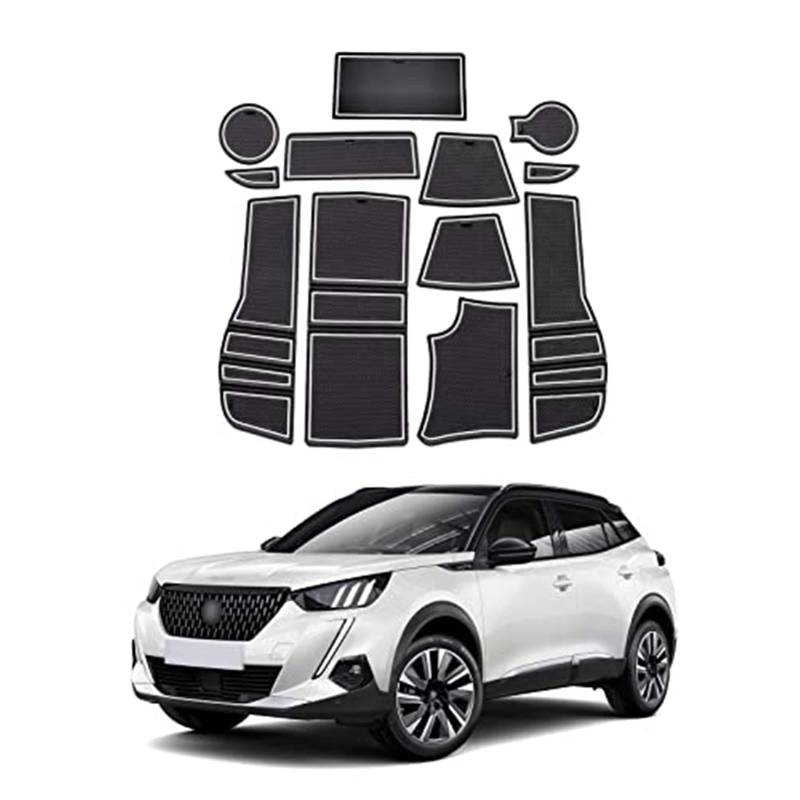 XEBRAD For Peugoet 2008 e-2008 GT Line 2020-2022 Auto rutschfeste Gummimatten (für RHD-Automatikgetriebe), Autotürschlitzmatte, Getränkehaltermatte, Armlehne, Mittelkonsolen, Innendekoration, 12-tlg A von XEBRAD