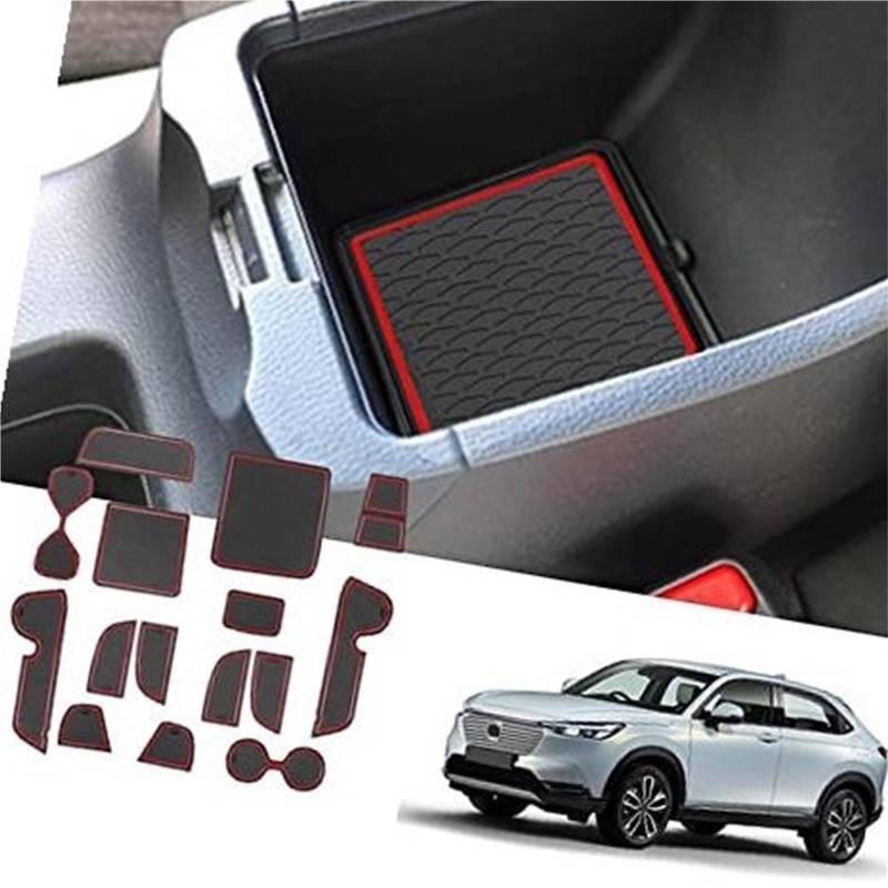 XEBRAD for HR-V 2022-2024 2025 Antirutschmatten Gummimatten Türschlitzmatte Armlehne Getränkehaltermatte Mittelkonsole Innenraum Gummimatten HR-V Zubehör Anti-Rutsch-Matte für das Armaturenbrett(Red) von XEBRAD