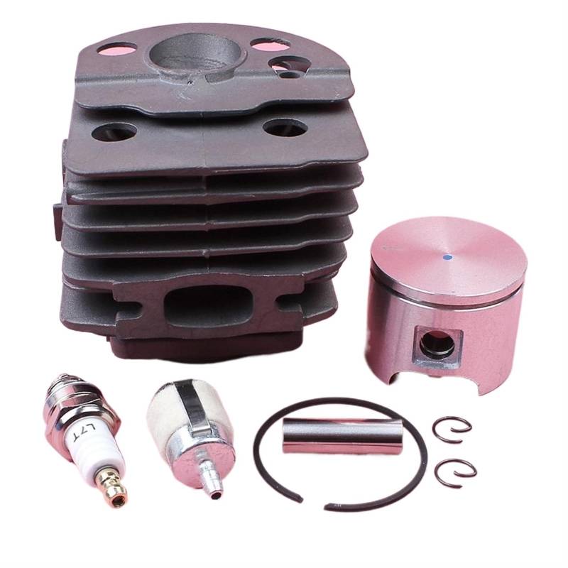 XEDLAMP 46 mm Zylinderkopf-Kolbenbolzen-Set, for Husqvarna 51 55 Rancher Kettensäge 503 60 91–71 W Ring Sicherungsring Kraftstofffilter Zündkerze Zylinderkolben für Gartengeräte von XEDLAMP
