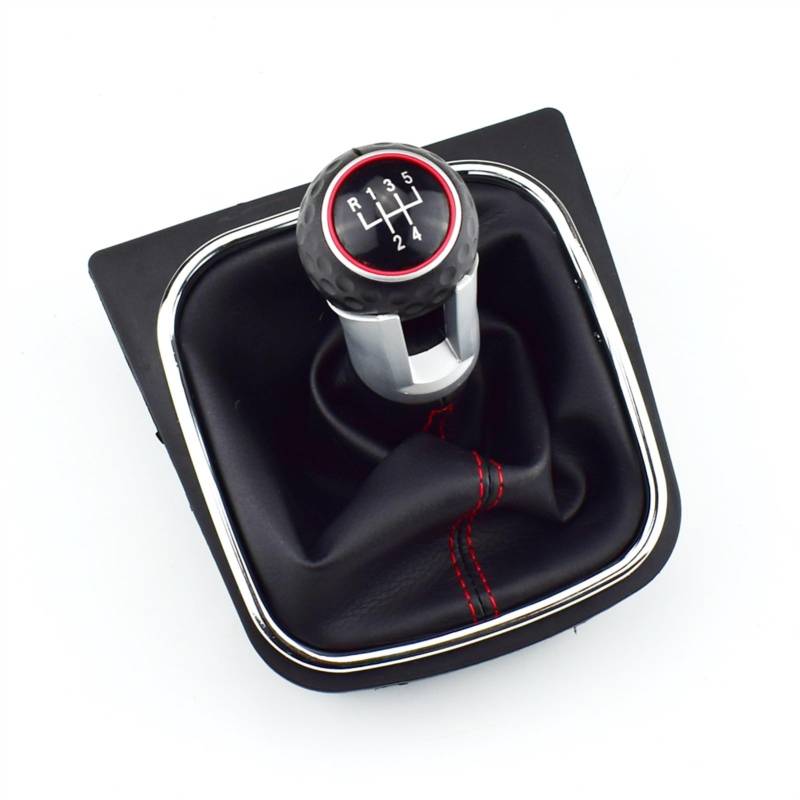XEDLAMP Auto Geschwindigkeit Schaltknauf Staubdicht Cove 5or6 PU Leder Schaltknauf Gaitor Abdeckung, for VW, for Golf MK6 2009-2012 Auto-Schaltknauf(RED 5 Speed A) von XEDLAMP