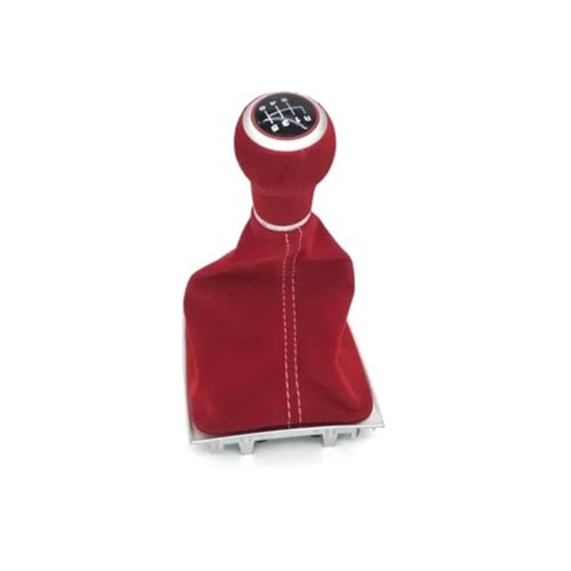 XEDLAMP Manuelle 5-/6-Gang-Schaltknaufabdeckung, for VW, Golf, 5 6 MK5 MK6 R32 GTI 04–09 mit Gamaschenmanschette, rotes Wildleder, Auto-Styling Abdeckung für den Schaltknauf(Black 6Speed-Red) von XEDLAMP