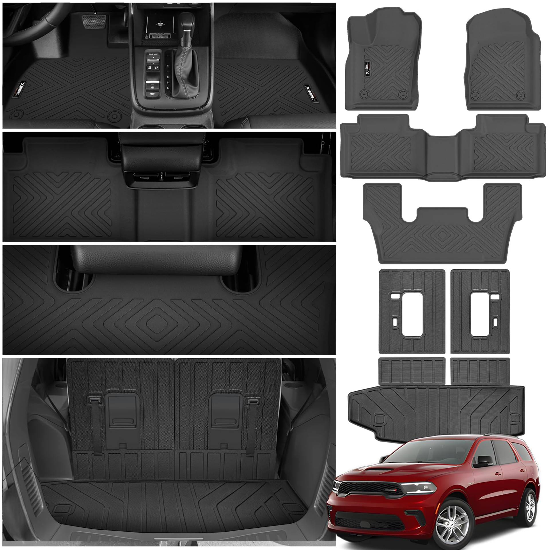 Fußmatten & Kofferraummatte für Dodge Durango 2016-2024 2025 6 Sitze mit Rückenlehnen-Matte, Allwetter-TPE-Schutz, 3-reihig, Auto-Bodeneinlagen, komplettes Set mit Cargo-Einlagen Fußmatten & Kofferraummatte für Dodge Durango 2016-2024 2025 6 Sitze mit Rückenlehnen-Matte, Allwetter-TPE-Schutz, 3-reihig, Auto-Bodeneinlagen, komplettes Set mit Cargo-Einlagen von XEEQQMO