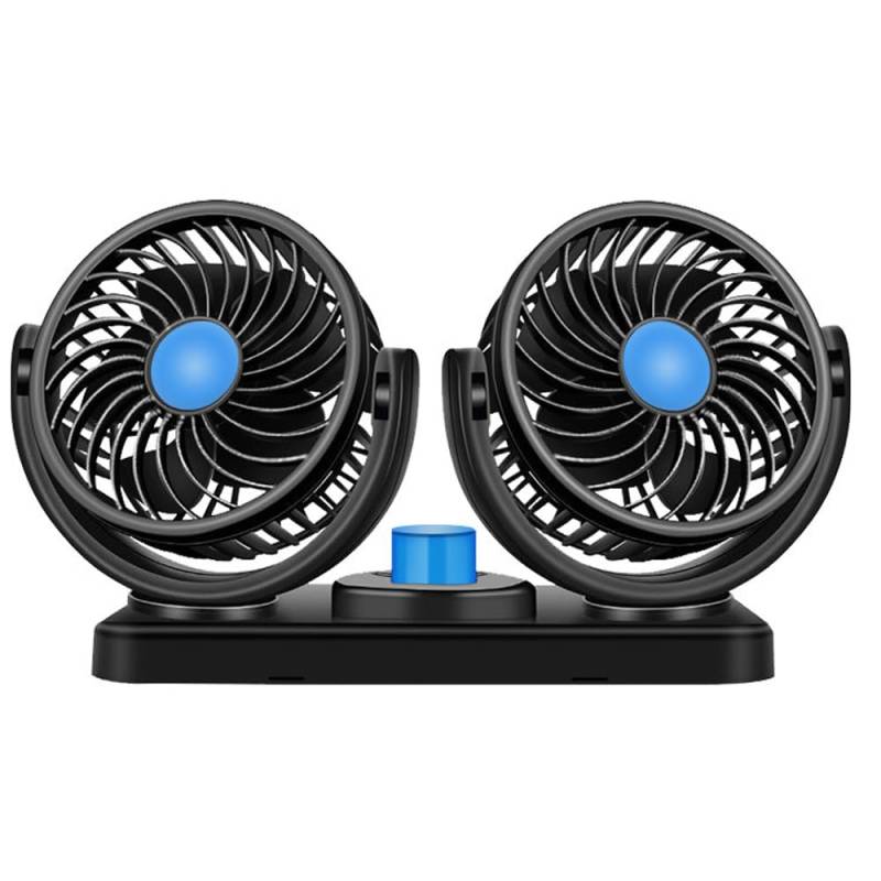 XEERUN Auto Ventilator, 12V Doppelkopf-Autolüfter Kühlung, Doppelkopf Autolüfter Gebläse mit 3 Geschwindigkeiten, 360° Drehbarer Leise Lüfter für LKW Boote SUV Wohnmobil von XEERUN